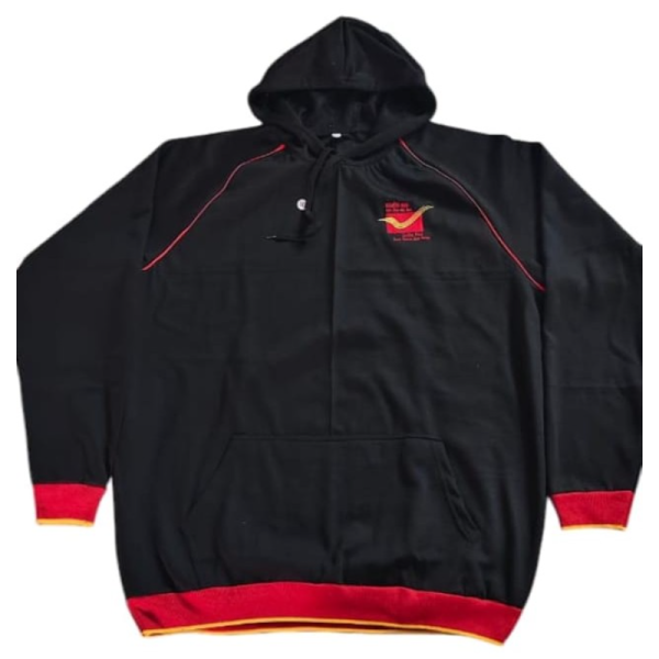 India Post Black Hoodie with printed India Post logo made from premium cotton fleece for Postal Assistant, Postman, GDS, MTS and Department of Posts employees.