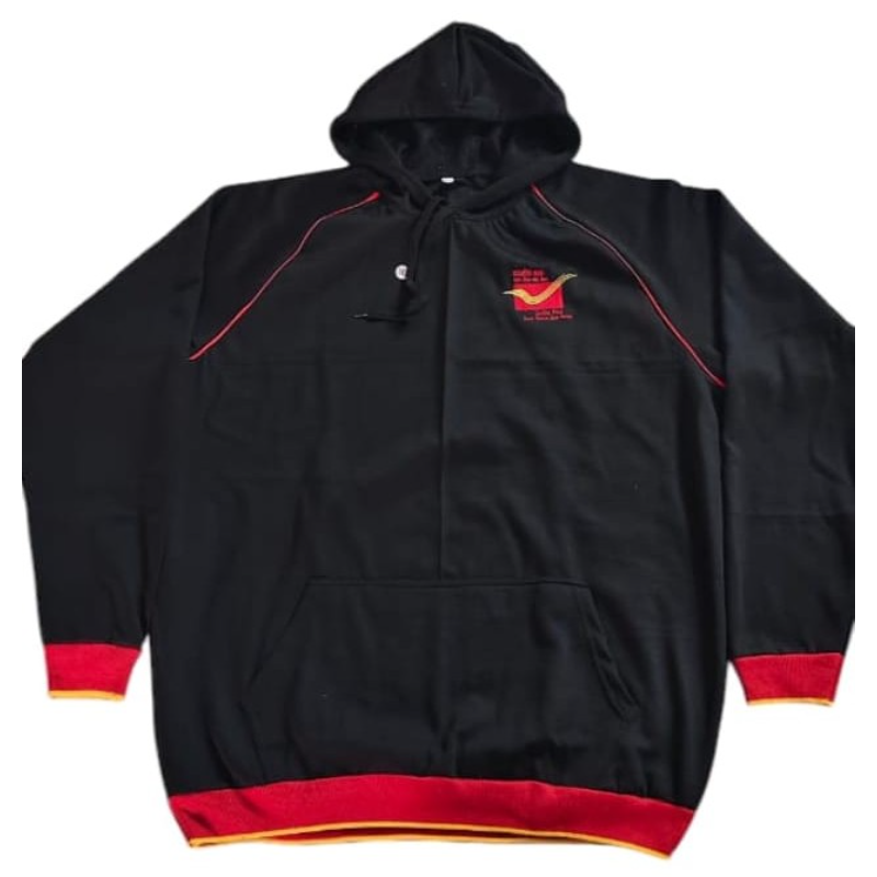 India Post Black Hoodie with printed India Post logo made from premium cotton fleece for Postal Assistant, Postman, GDS, MTS and Department of Posts employees.