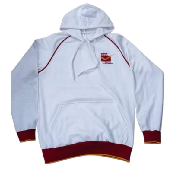 India Post White Hoodie with printed India Post logo made from premium cotton fleece for Postal Assistant, Postman, GDS, MTS and Department of Posts employees.